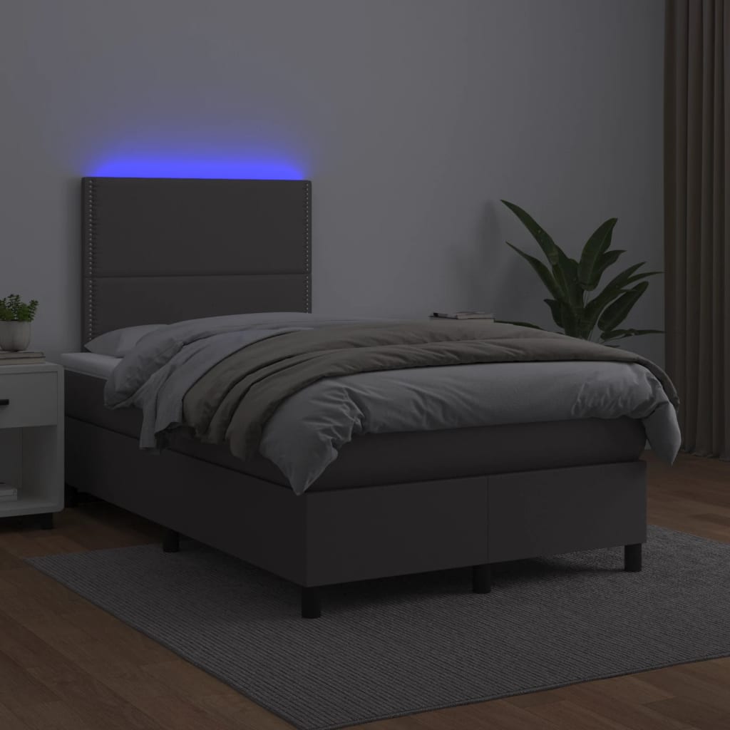 kontinentalseng med madras og LED-lys 120x190 cm kunstlæder grå
