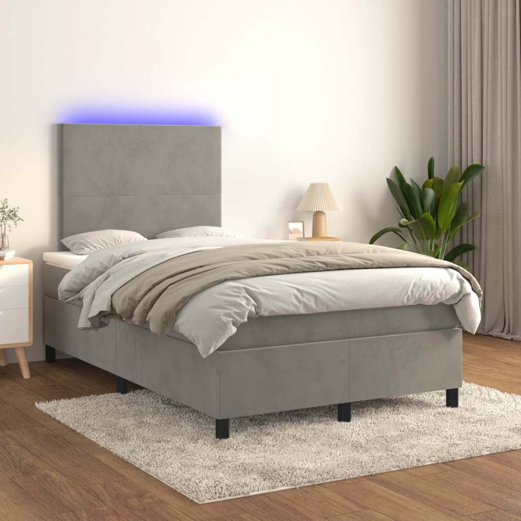 kontinentalseng med madras og LED-lys 120x190 cm velour lysegrå