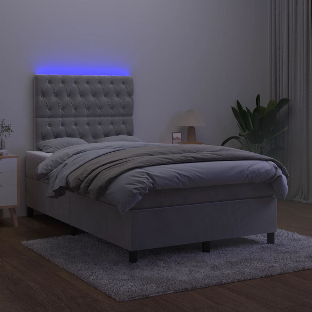 kontinentalseng med madras og LED-lys 120x190 cm fløjl lysegrå