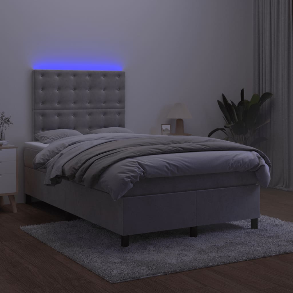 kontinentalseng med madras og LED-lys 120x190 cm fløjl lysegrå