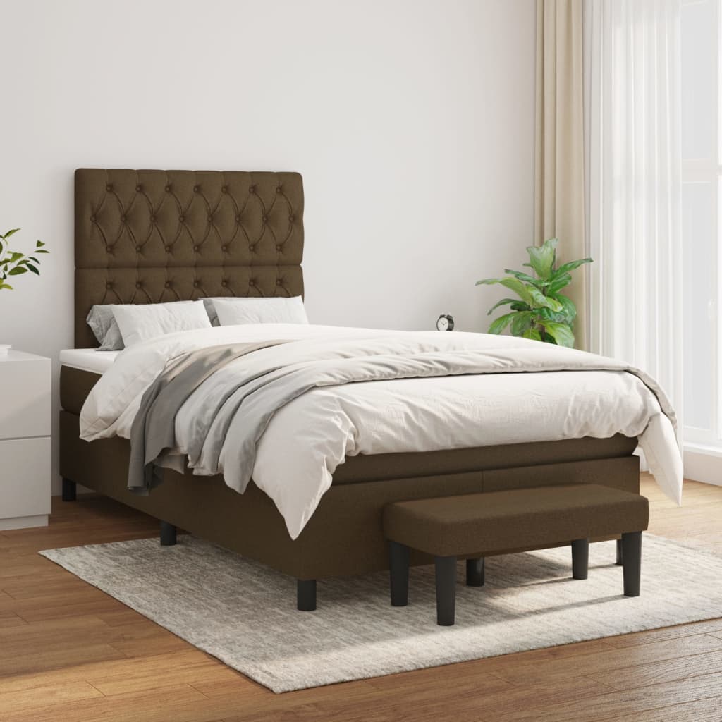kontinentalseng med madras 120x190 cm stof mørkebrun