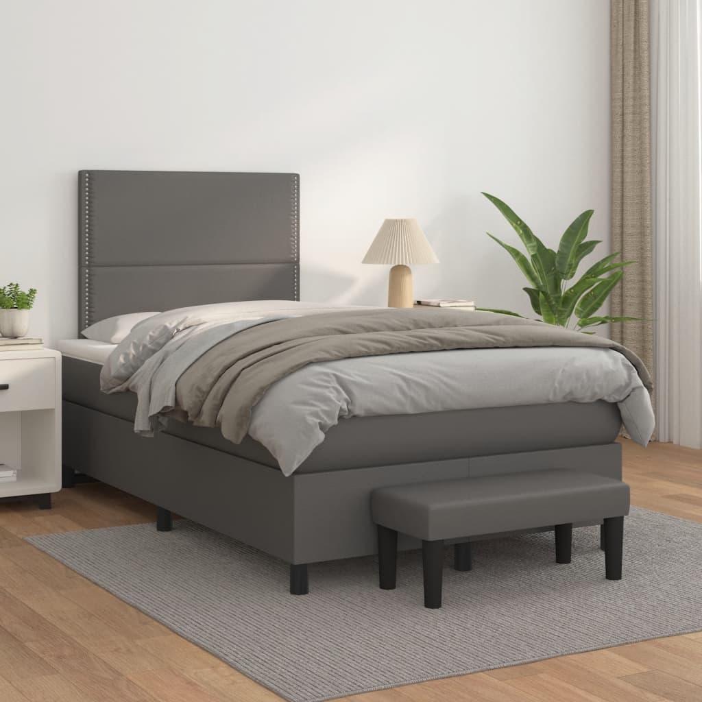 kontinentalseng med madras 120x190 cm kunstlæder grå