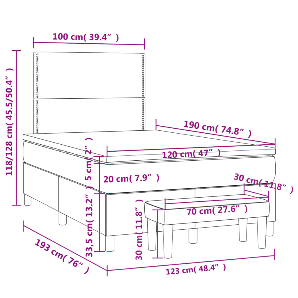 kontinentalseng med madras 120x190 cm kunstlæder grå