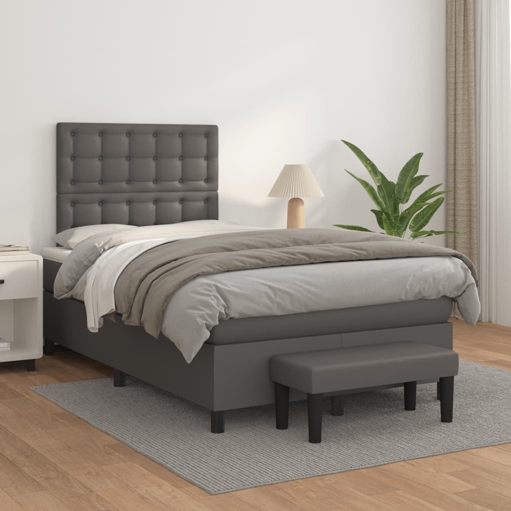 kontinentalseng med madras 120x190 cm kunstlæder grå