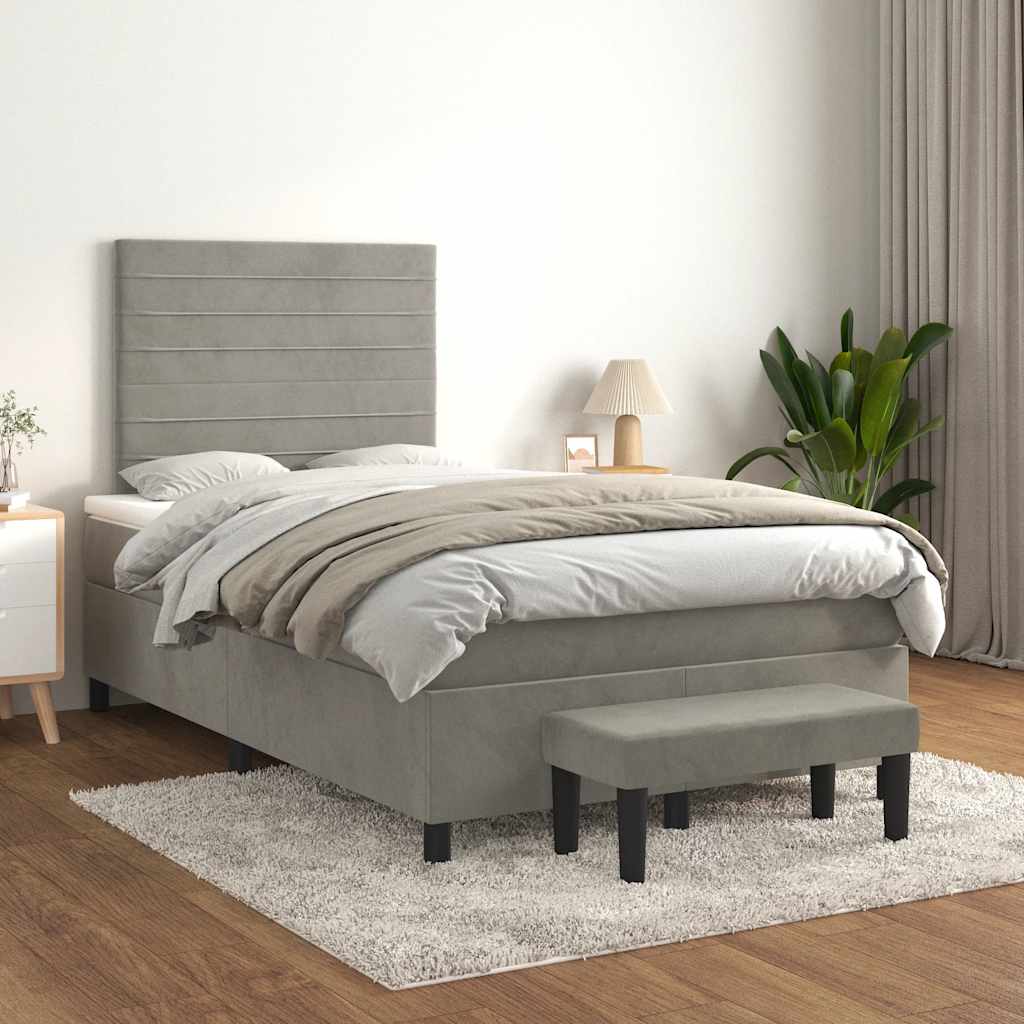 kontinentalseng med madras 120x190 cm velour lysegrå