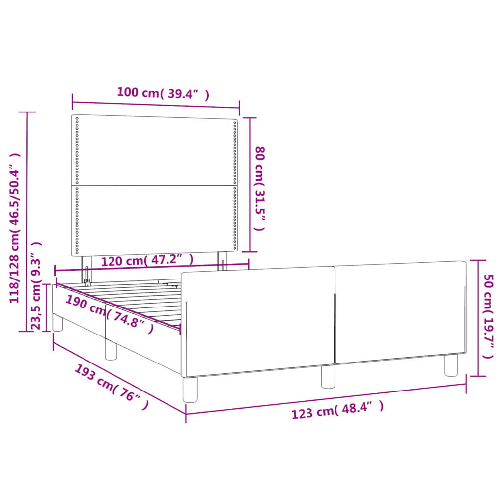 sengeramme uden madras 120x190 cm kunstlæder enkeltseng grå