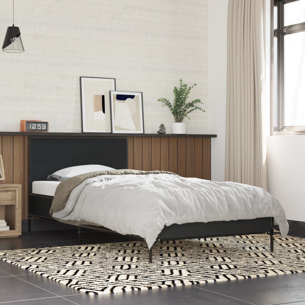 sengeramme 90x200 cm konstrueret træ og metal sort