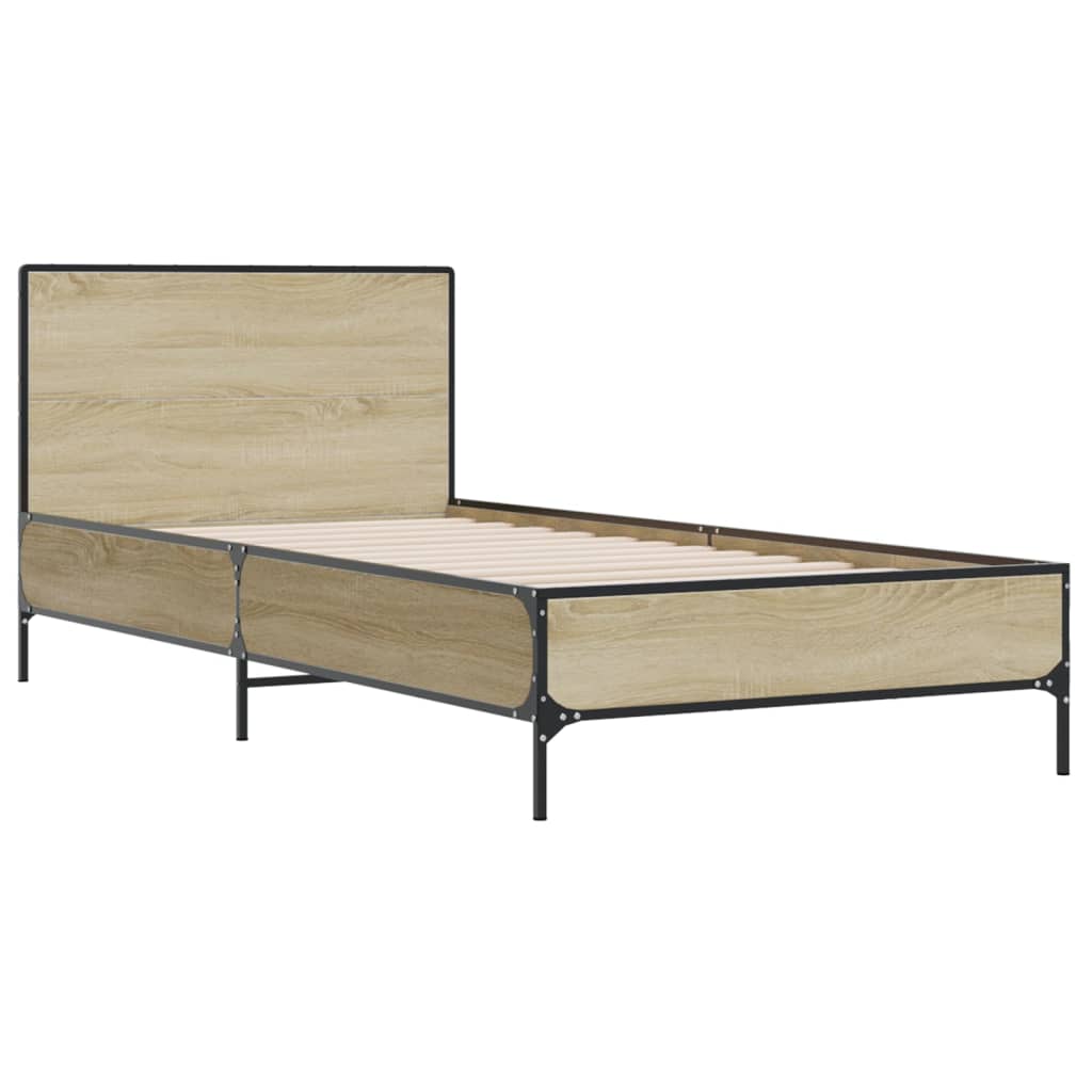 sengeramme 90x200 cm konstrueret træ og metal sonoma-eg