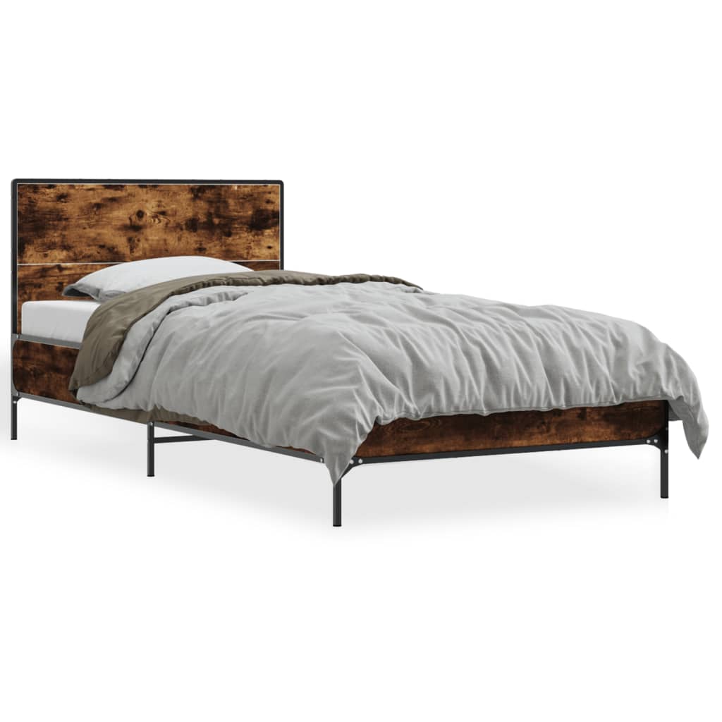 sengeramme 90x200 cm konstrueret træ og metal røget eg