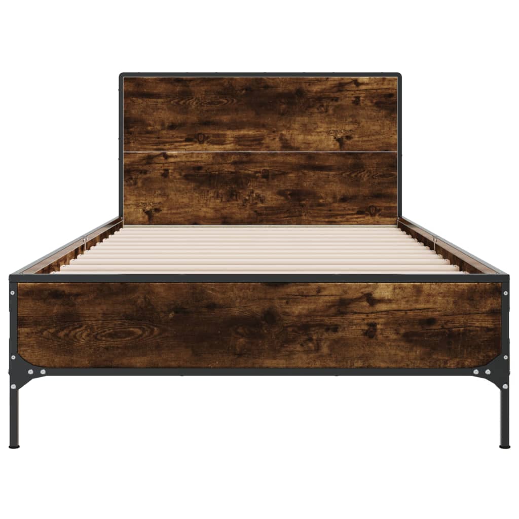 sengeramme 90x200 cm konstrueret træ og metal røget eg