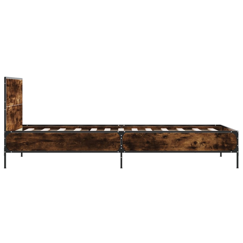 sengeramme 90x200 cm konstrueret træ og metal røget eg