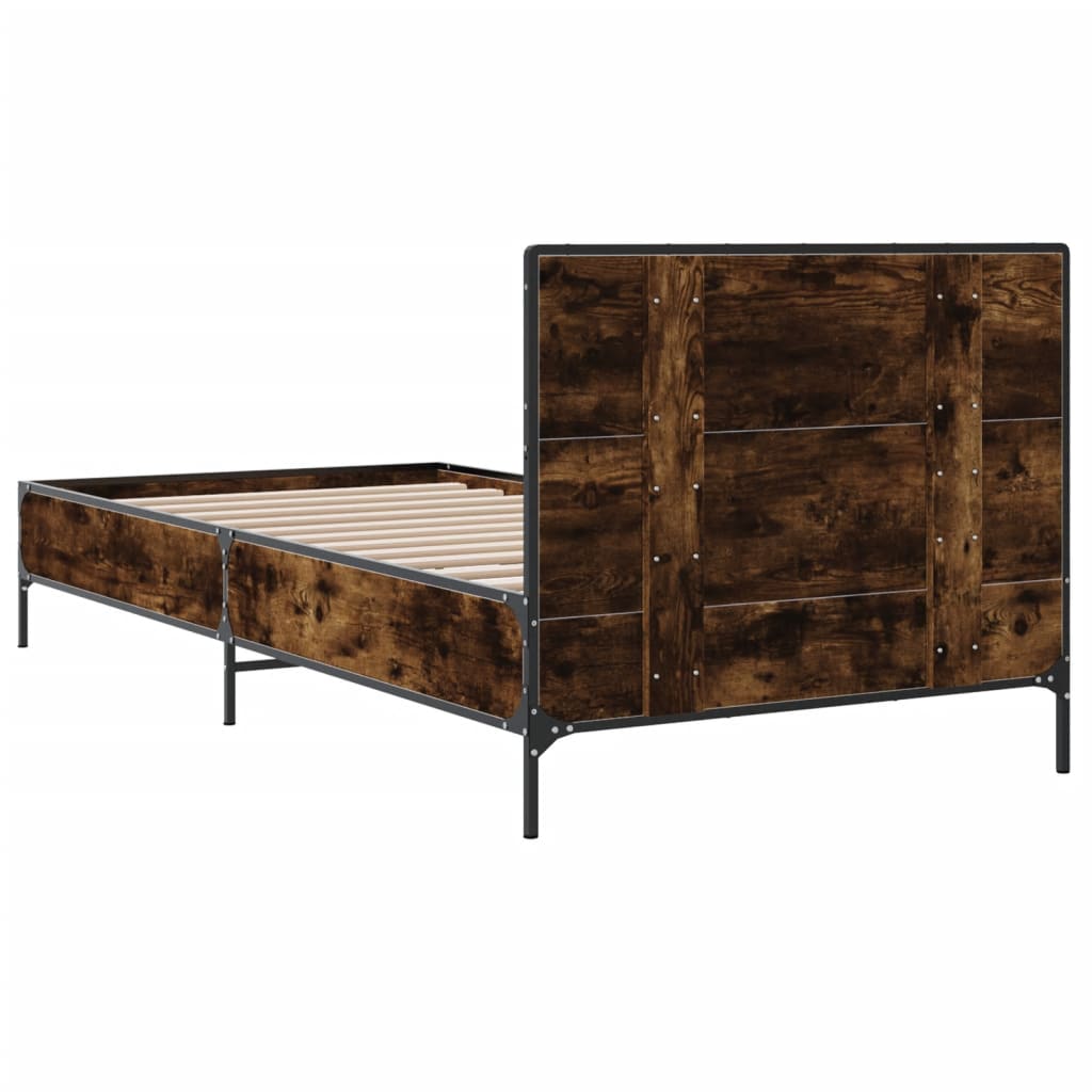 sengeramme 90x200 cm konstrueret træ og metal røget eg