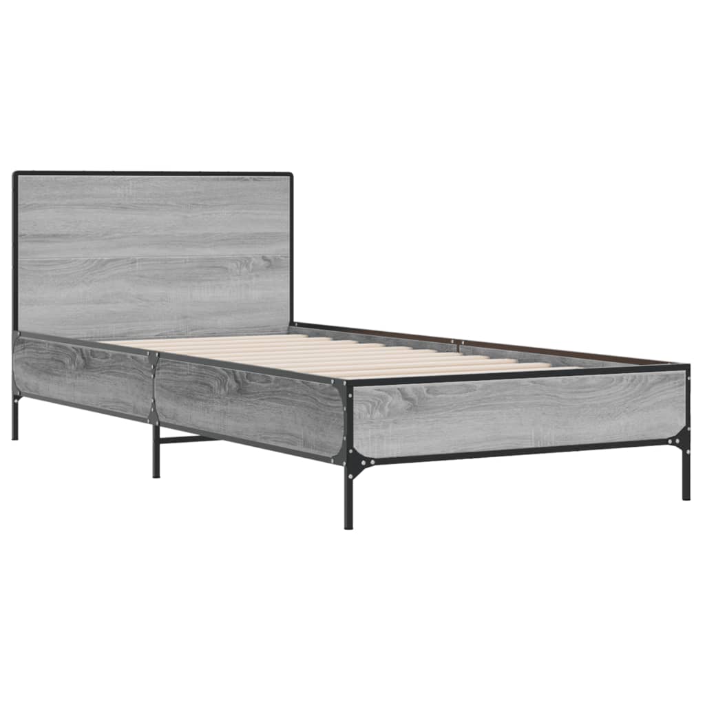 sengeramme 90x200 cm konstrueret træ og metal grå sonoma-eg