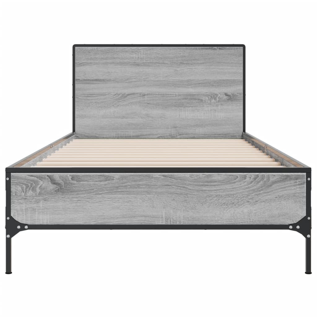 sengeramme 90x200 cm konstrueret træ og metal grå sonoma-eg