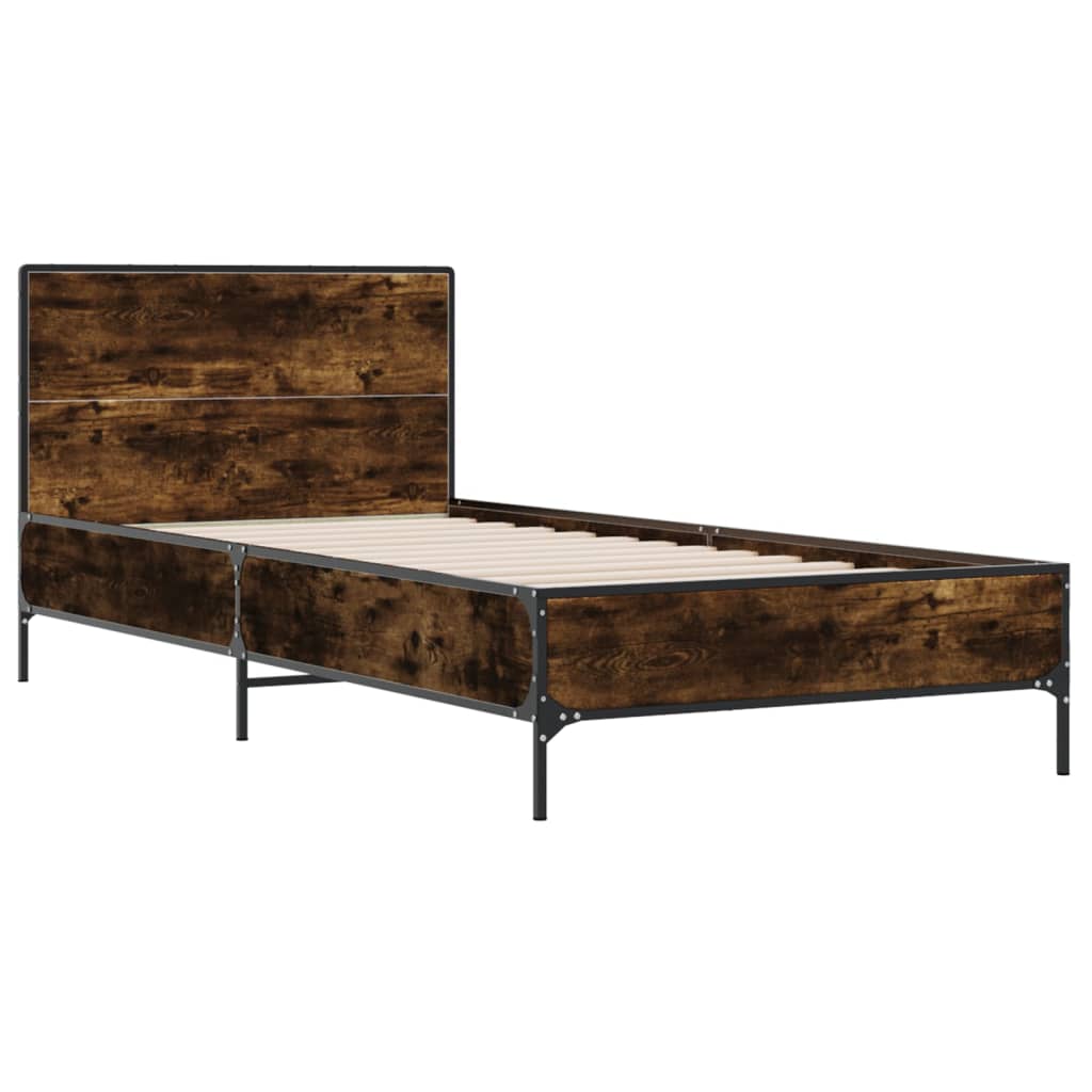 sengeramme 100x200 cm konstrueret træ og metal røget eg