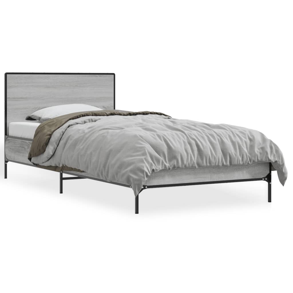 sengeramme 100x200 cm konstrueret træ og metal grå sonoma-eg
