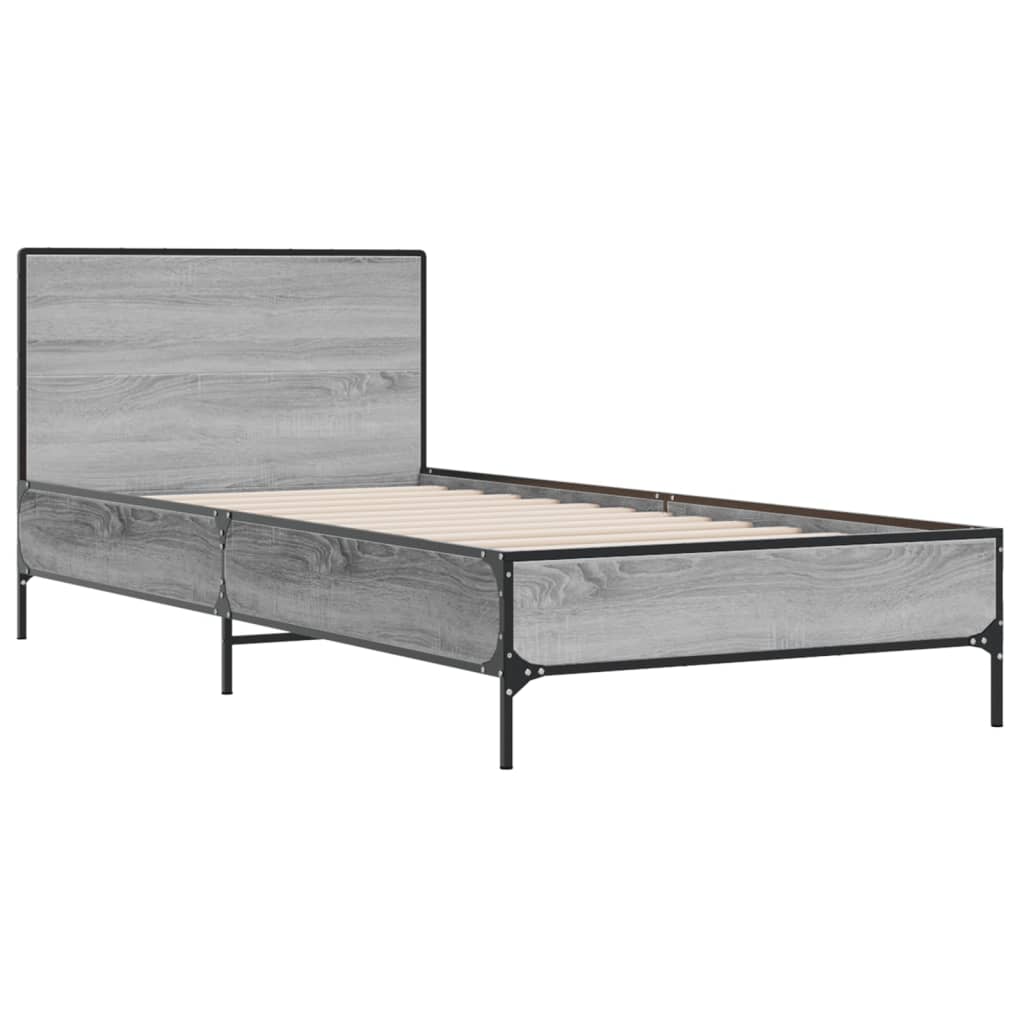 sengeramme 100x200 cm konstrueret træ og metal grå sonoma-eg