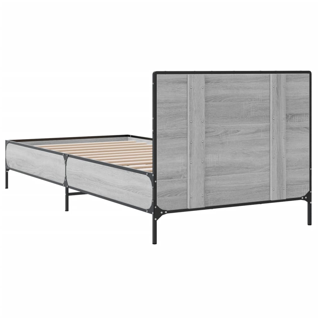 sengeramme 100x200 cm konstrueret træ og metal grå sonoma-eg