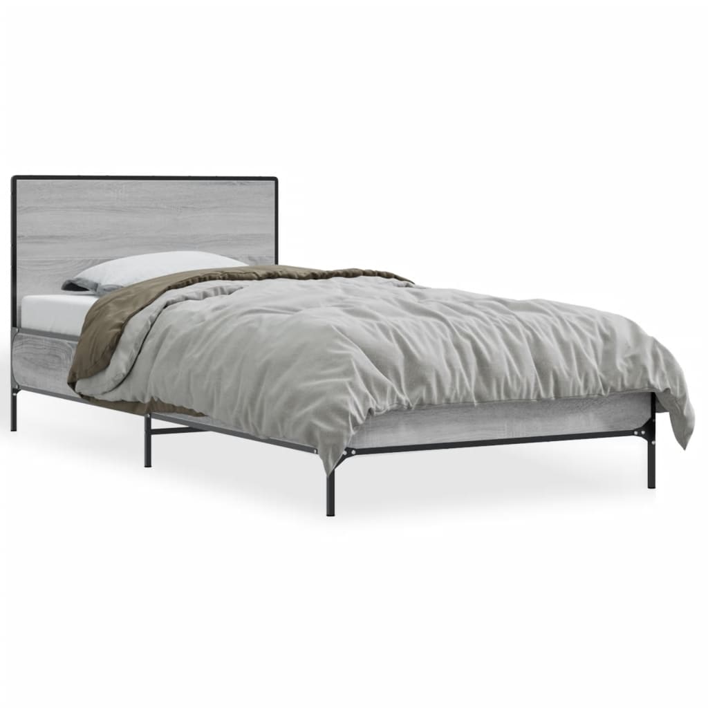 sengeramme 75x190 cm konstrueret træ og metal grå sonoma-eg