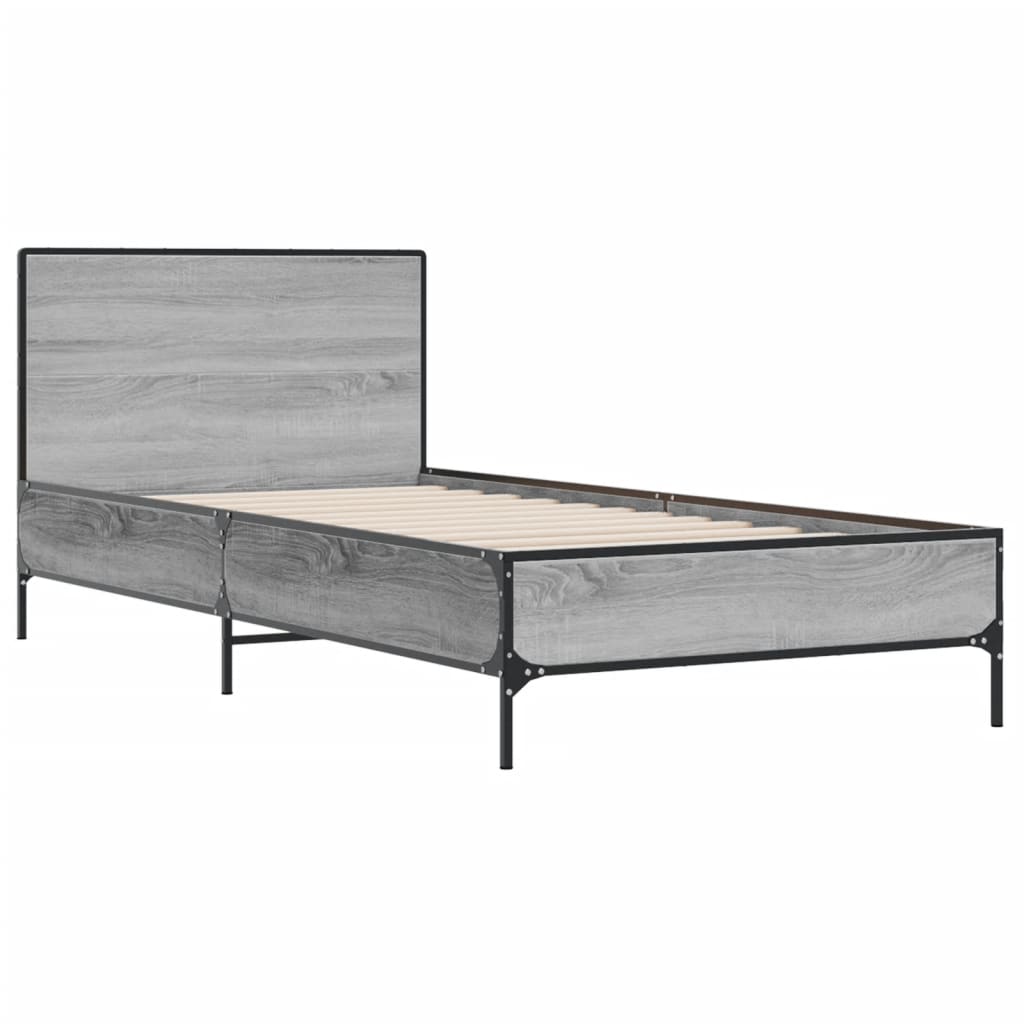 sengeramme 75x190 cm konstrueret træ og metal grå sonoma-eg