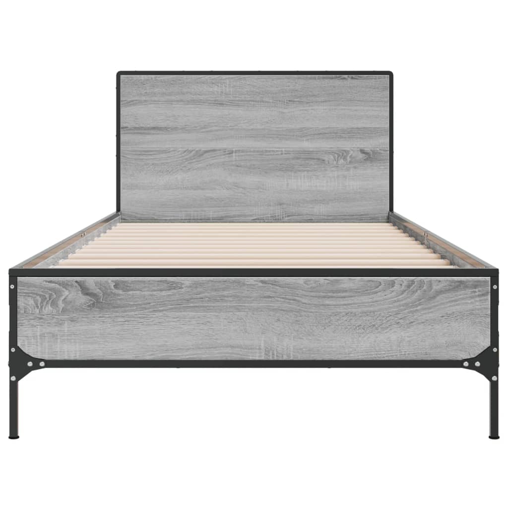 sengeramme 75x190 cm konstrueret træ og metal grå sonoma-eg