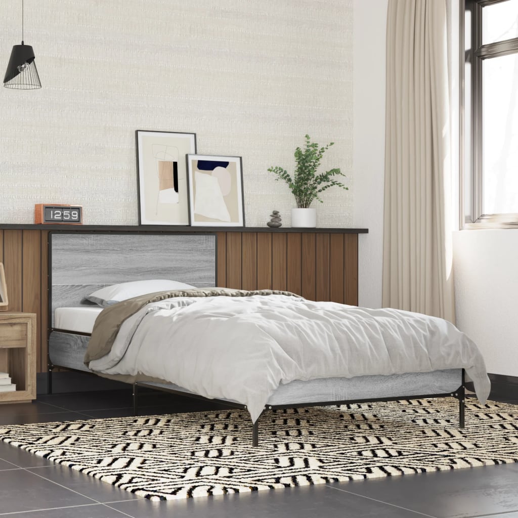 sengeramme 75x190 cm konstrueret træ og metal grå sonoma-eg