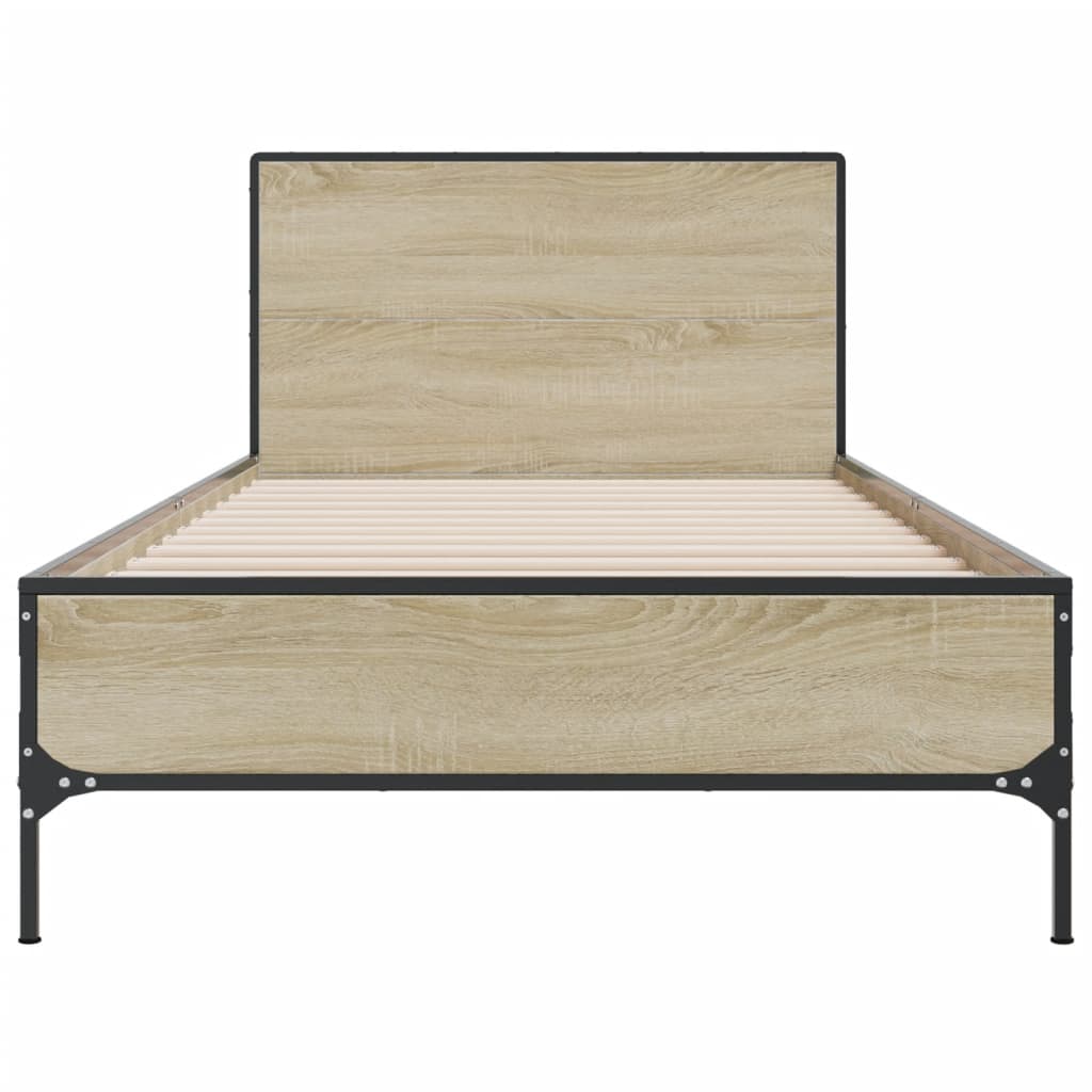 sengeramme 90x190 cm konstrueret træ og metal sonoma-eg