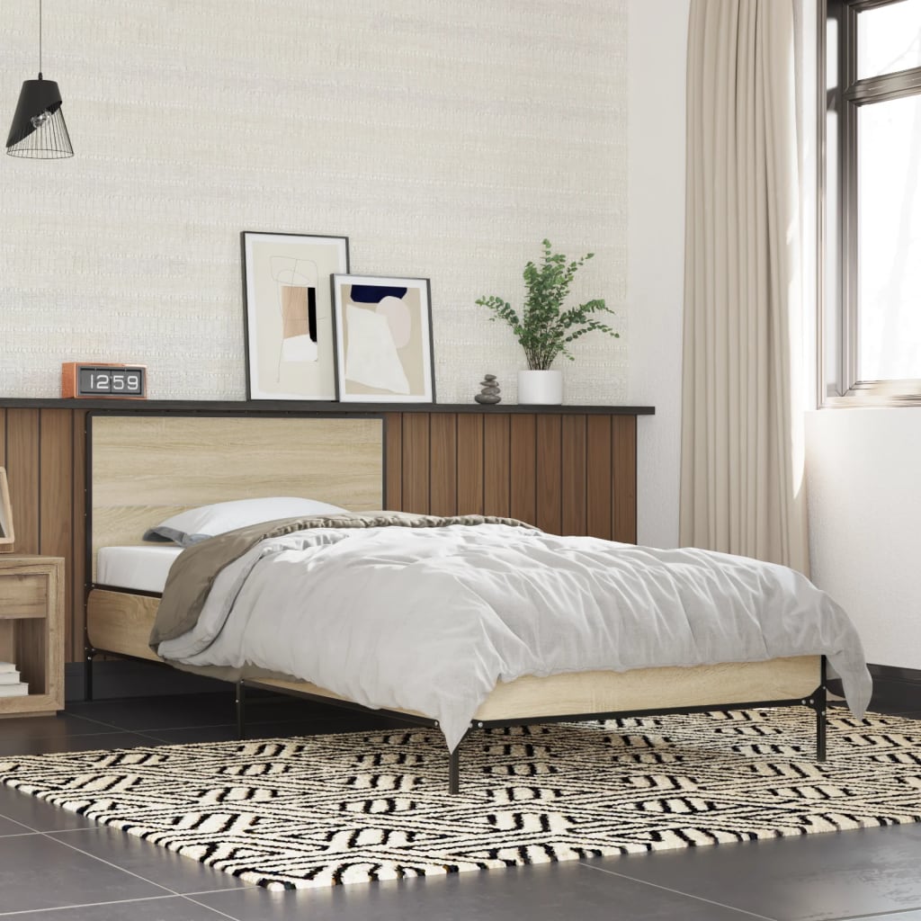 sengeramme 90x190 cm konstrueret træ og metal sonoma-eg