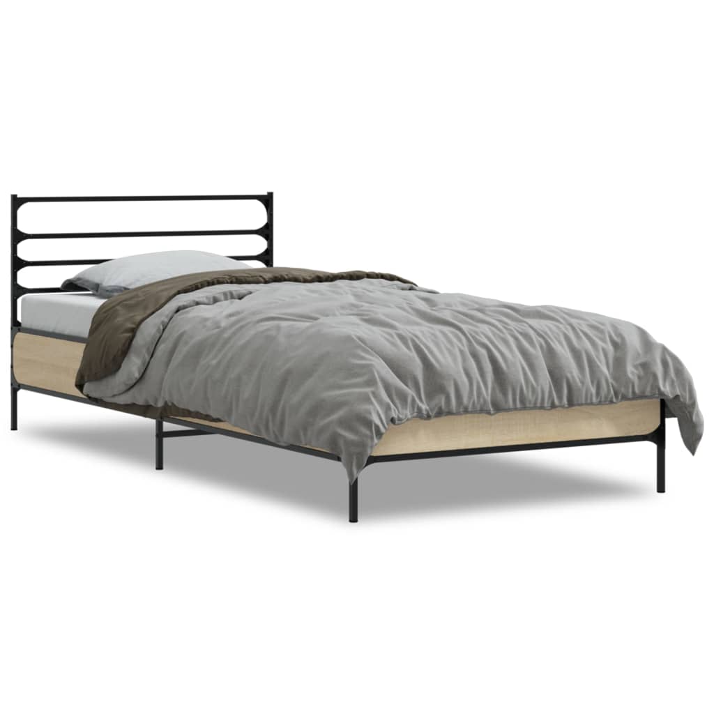 sengeramme 90x200 cm konstrueret træ og metal sonoma-eg