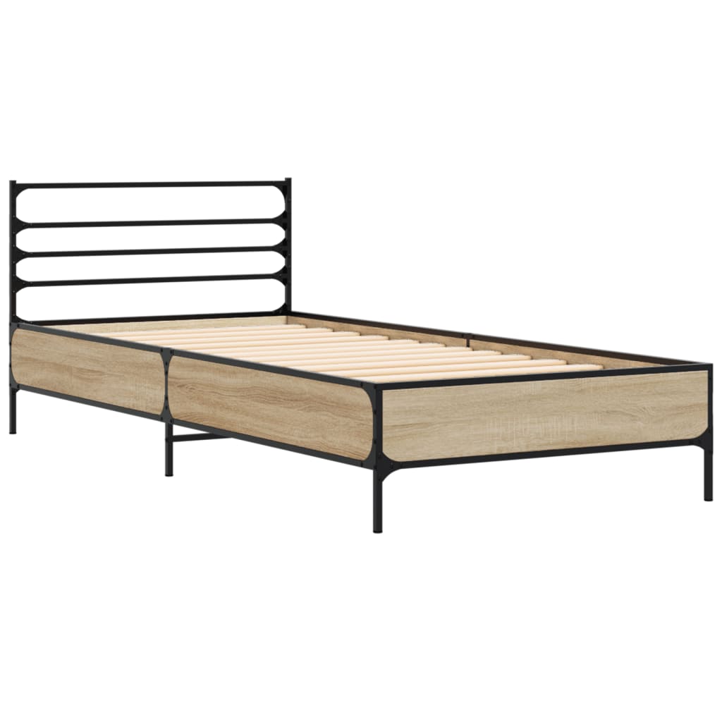 sengeramme 90x200 cm konstrueret træ og metal sonoma-eg