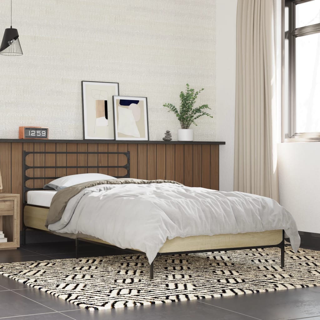 sengeramme 90x200 cm konstrueret træ og metal sonoma-eg