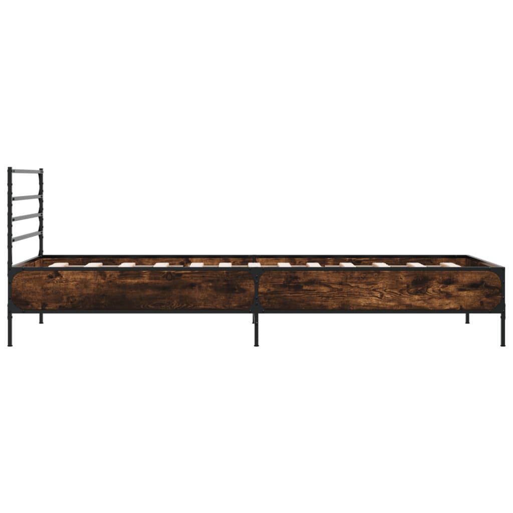 sengeramme 90x200 cm konstrueret træ og metal røget eg