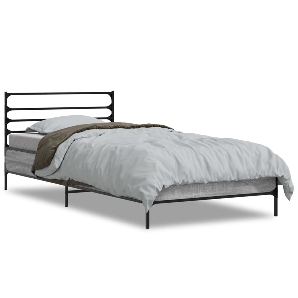 sengeramme 90x200 cm konstrueret træ og metal grå sonoma-eg
