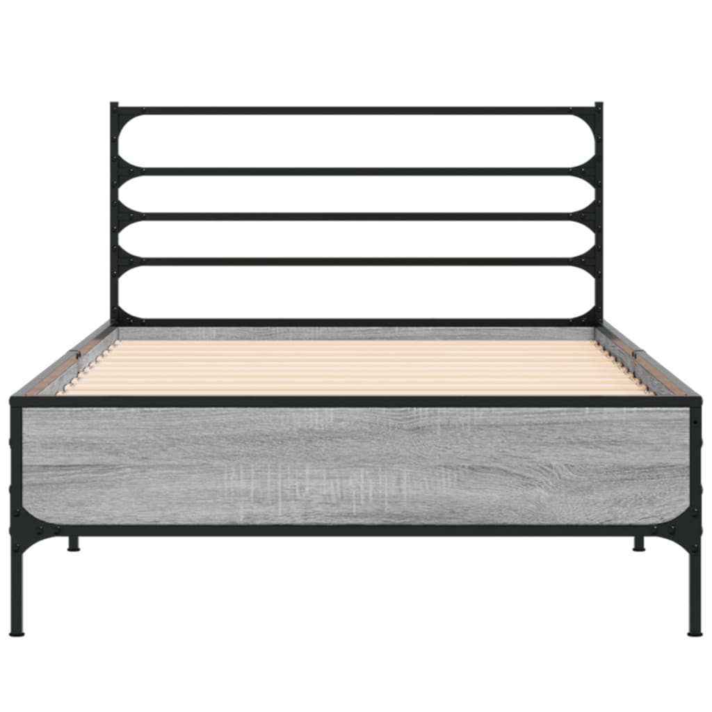 sengeramme 90x200 cm konstrueret træ og metal grå sonoma-eg