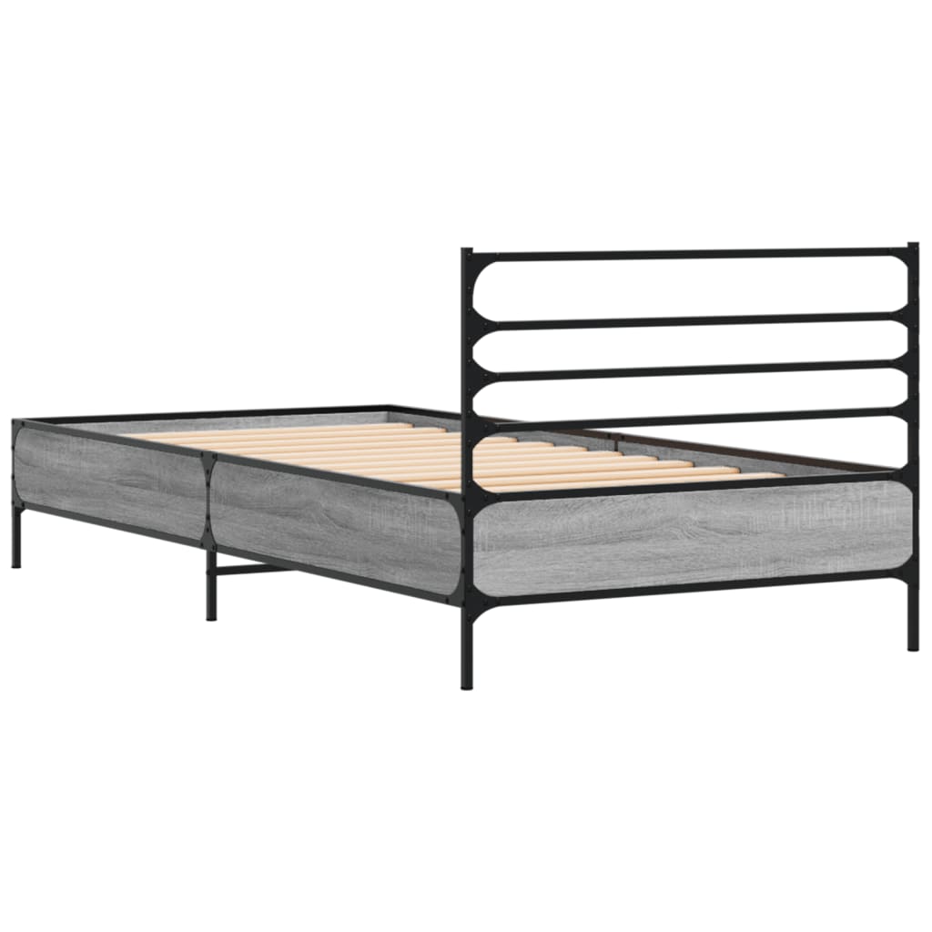 sengeramme 90x200 cm konstrueret træ og metal grå sonoma-eg