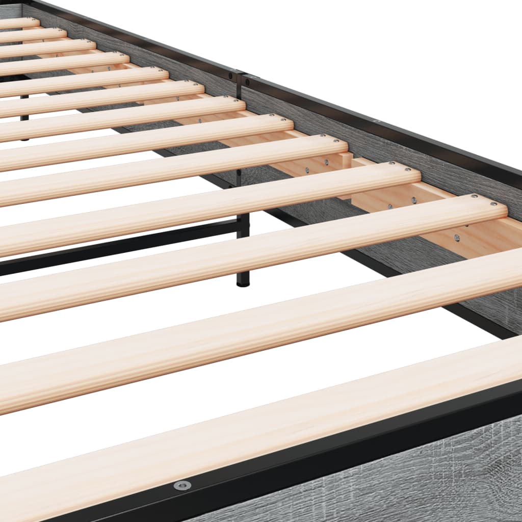 sengeramme 90x200 cm konstrueret træ og metal grå sonoma-eg