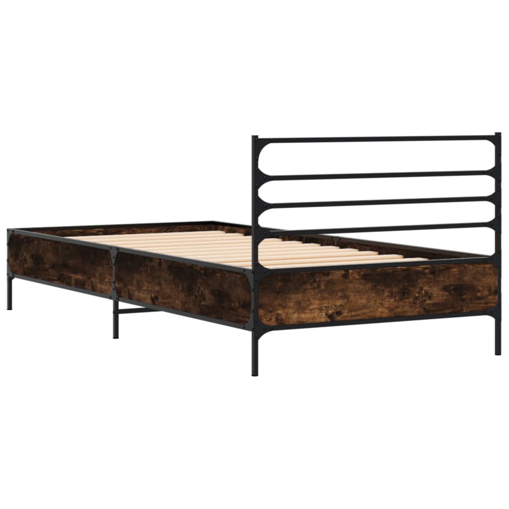 sengeramme 100x200 cm konstrueret træ og metal røget eg