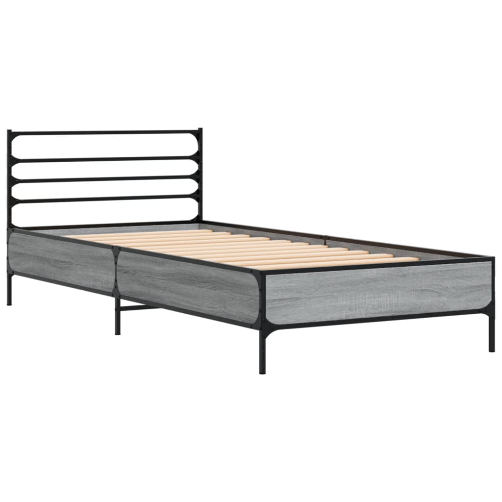 sengeramme 100x200 cm konstrueret træ og metal grå sonoma-eg