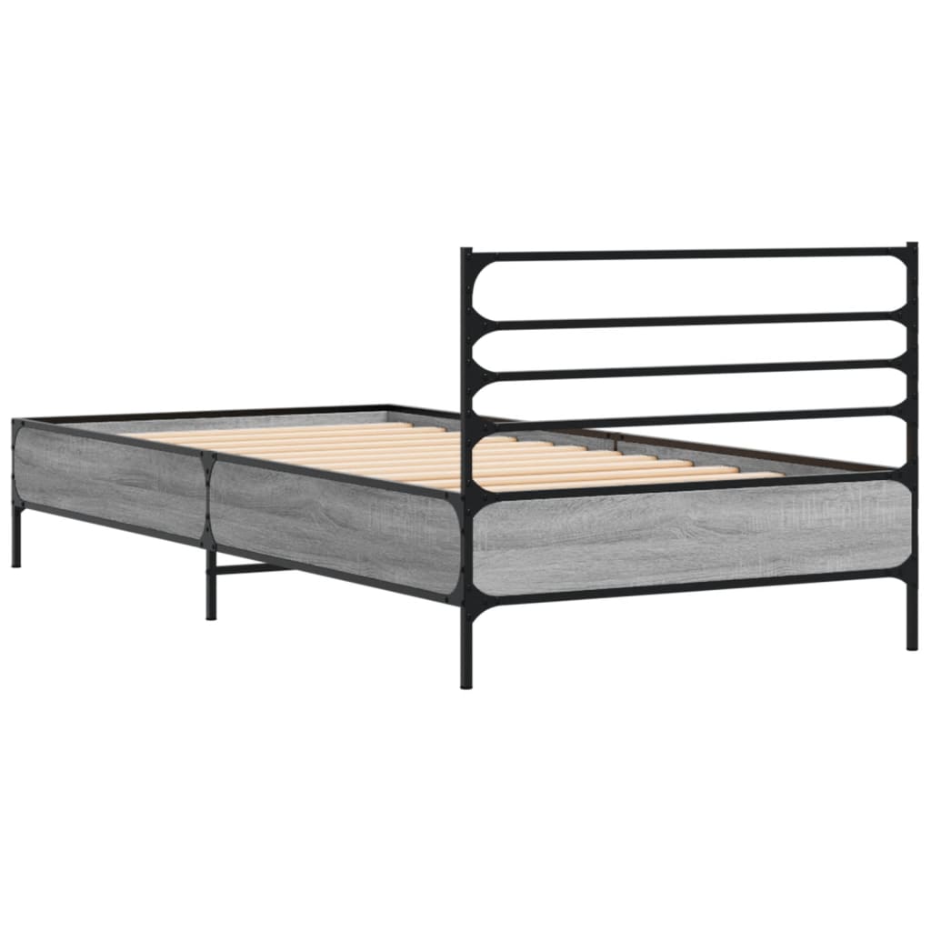 sengeramme 100x200 cm konstrueret træ og metal grå sonoma-eg