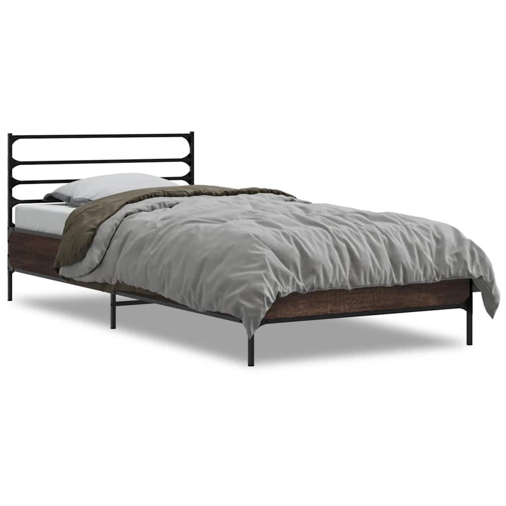 sengeramme 100x200 cm konstrueret træ og metal brunt egetræ
