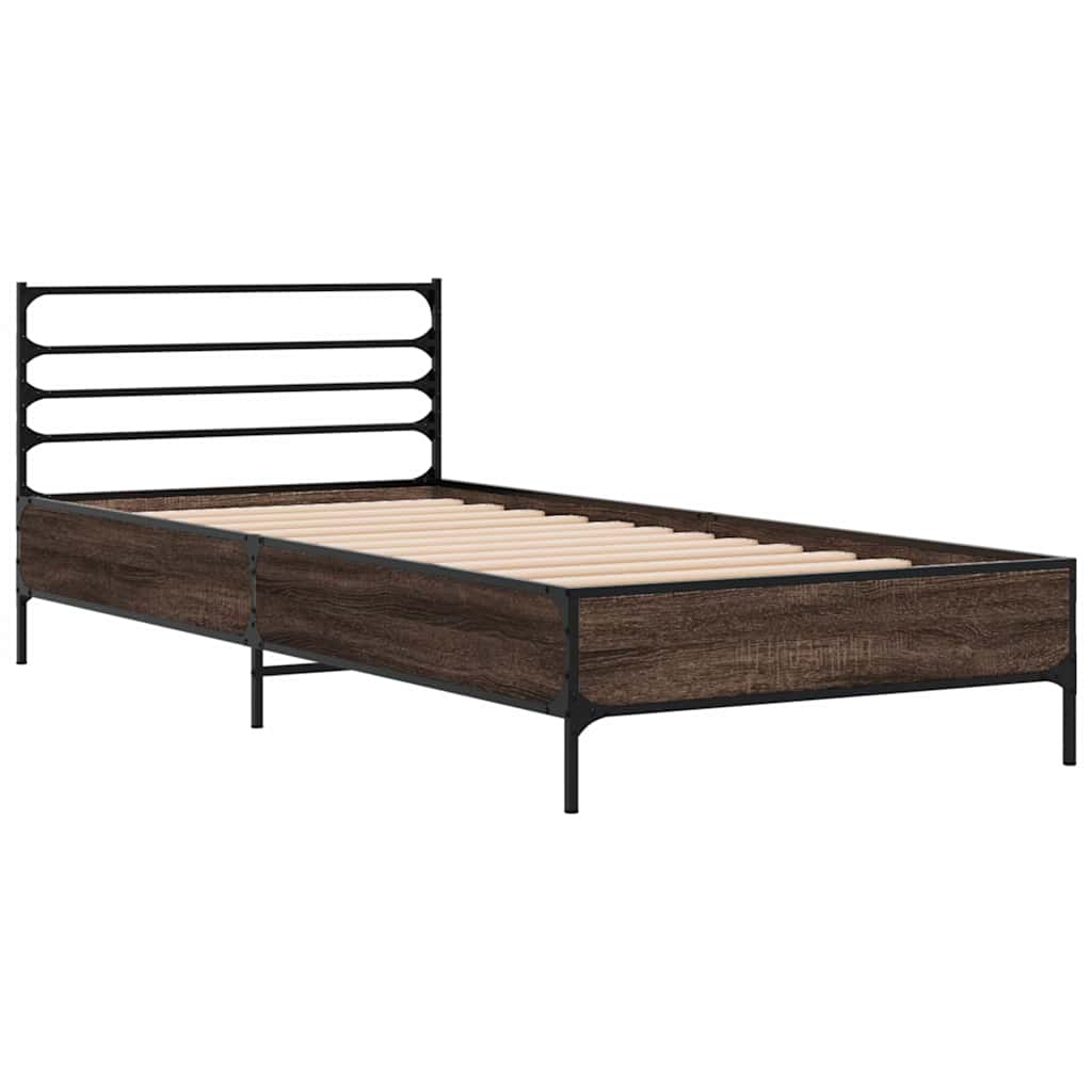 sengeramme 100x200 cm konstrueret træ og metal brunt egetræ