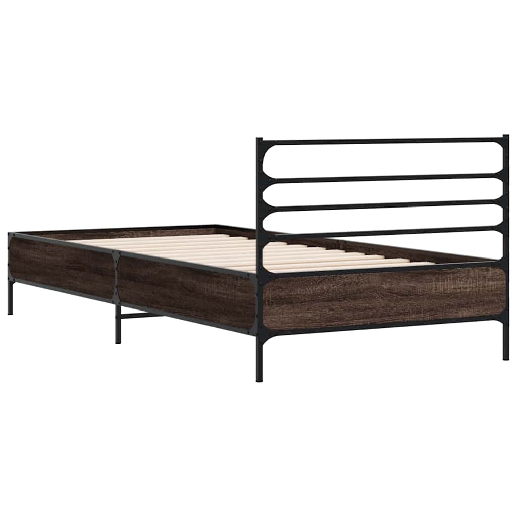 sengeramme 100x200 cm konstrueret træ og metal brunt egetræ