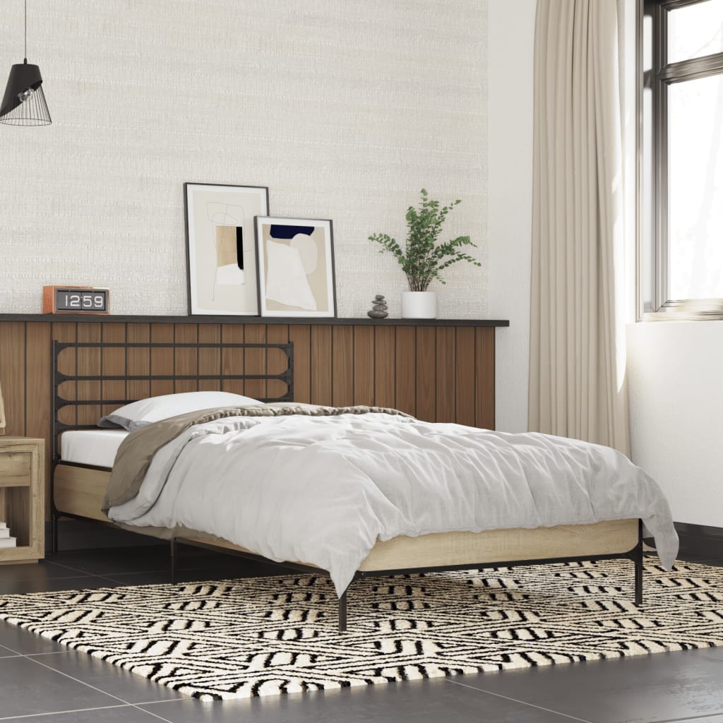 sengeramme 75x190 cm konstrueret træ og metal sonoma-eg