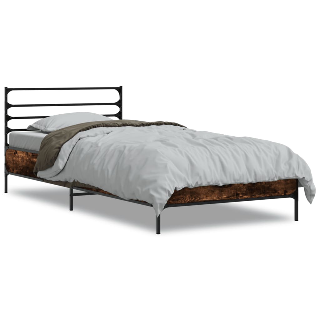 sengeramme 75x190 cm konstrueret træ og metal røget eg