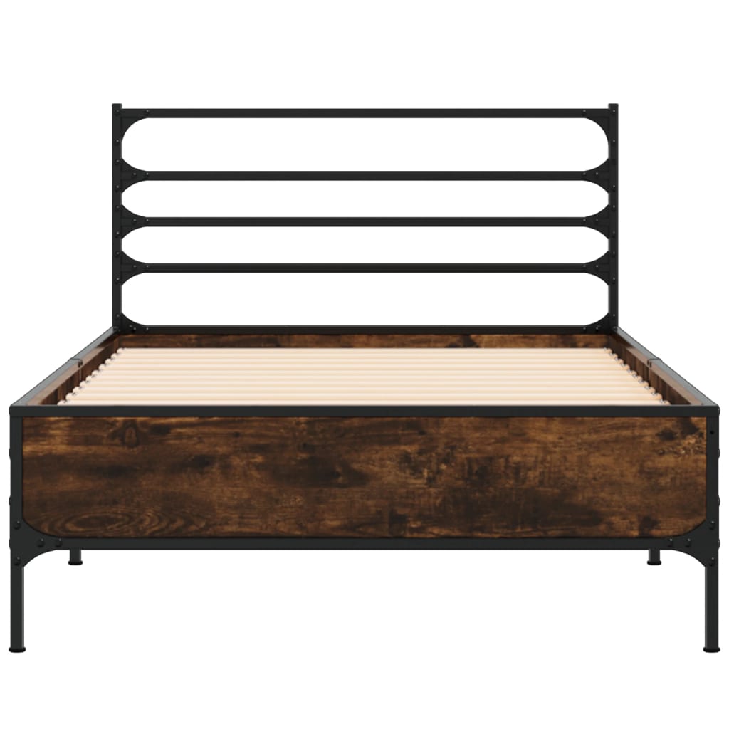sengeramme 75x190 cm konstrueret træ og metal røget eg