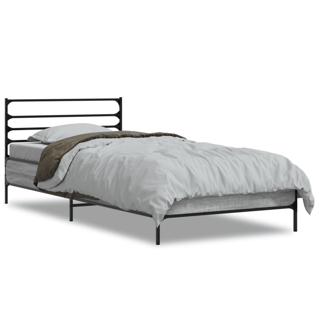 sengeramme 75x190 cm konstrueret træ og metal grå sonoma-eg