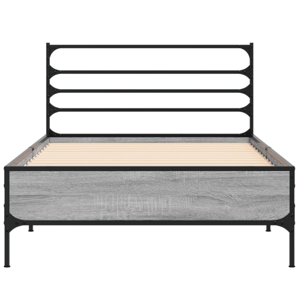 sengeramme 75x190 cm konstrueret træ og metal grå sonoma-eg