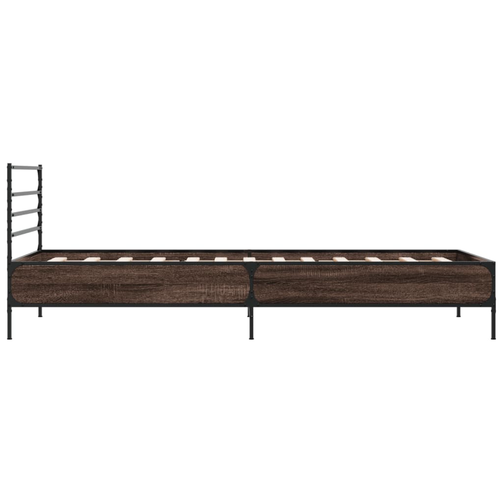 sengeramme 75x190 cm konstrueret træ og metal brun egetræsfarve