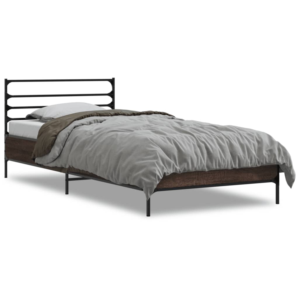 sengeramme 90x190 cm konstrueret træ og metal brun egetræsfarve