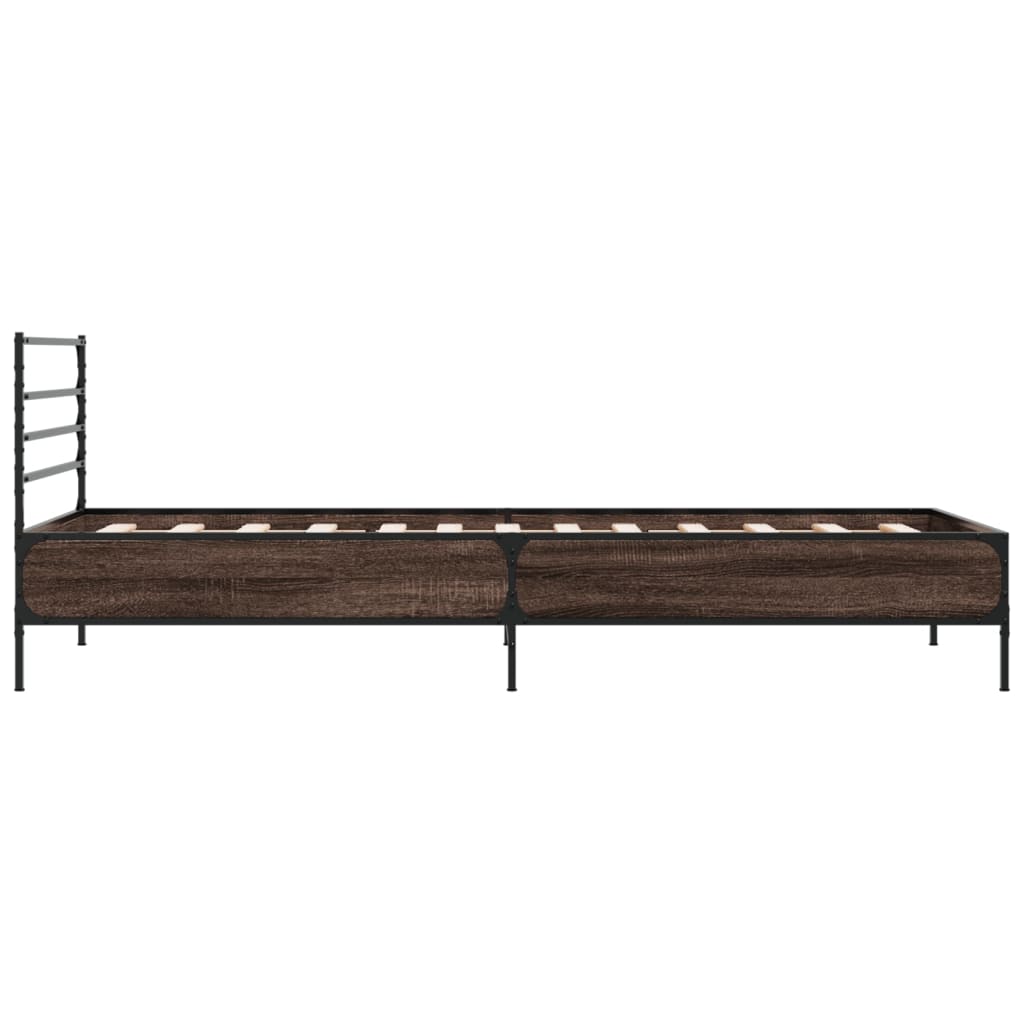 sengeramme 90x190 cm konstrueret træ og metal brun egetræsfarve